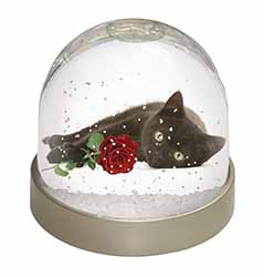 Black Kitten with Red Rose Snow Globe Photo Waterball