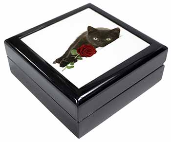 Black Kitten with Red Rose Keepsake/Jewellery Box