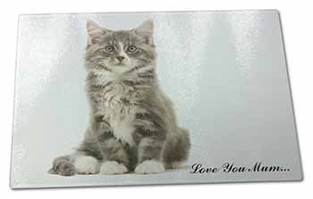 Large Glass Cutting Chopping Board Silver Tabby Cat 