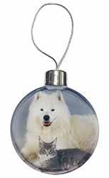 Samoyed and Cat Christmas Bauble