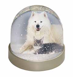 Samoyed and Cat Snow Globe Photo Waterball