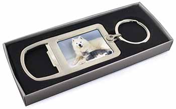 Samoyed and Cat Chrome Metal Bottle Opener Keyring in Box