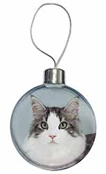 Pretty Grey and White Cats Face Christmas Bauble