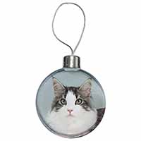 Pretty Grey and White Cats Face Christmas Bauble