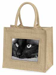 Gorgeous Black Cat Natural/Beige Jute Large Shopping Bag