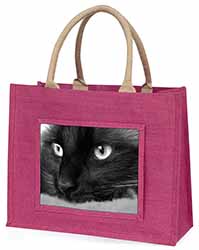 Gorgeous Black Cat Large Pink Jute Shopping Bag