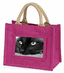 Gorgeous Black Cat Little Girls Small Pink Jute Shopping Bag