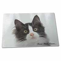 Large Glass Cutting Chopping Board Black White Cat 