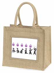 Kittens Bursting Balloons Natural/Beige Jute Large Shopping Bag