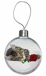 Tabby Kitten Cat with Red Rose Christmas Bauble