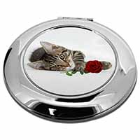 Tabby Kitten Cat with Red Rose Make-Up Round Compact Mirror