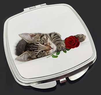 Tabby Kitten Cat with Red Rose Make-Up Compact Mirror