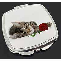 Tabby Kitten Cat with Red Rose Make-Up Compact Mirror