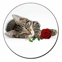 Tabby Kitten Cat with Red Rose Fridge Magnet Printed Full Colour