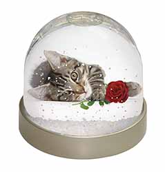 Tabby Kitten Cat with Red Rose Snow Globe Photo Waterball