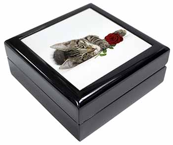 Tabby Kitten Cat with Red Rose Keepsake/Jewellery Box