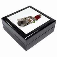 Tabby Kitten Cat with Red Rose Keepsake/Jewellery Box