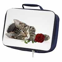 Tabby Kitten Cat with Red Rose Navy Insulated School Lunch Box/Picnic Bag