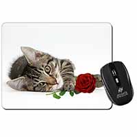 Tabby Kitten Cat with Red Rose Computer Mouse Mat