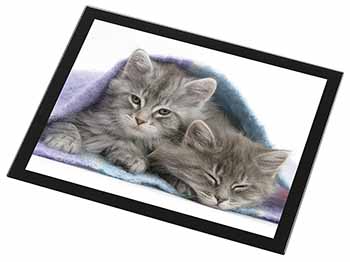 Kittens Under Blanket Black Rim High Quality Glass Placemat