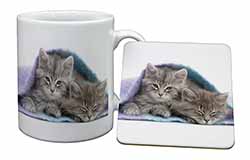 Kittens Under Blanket Mug and Coaster Set