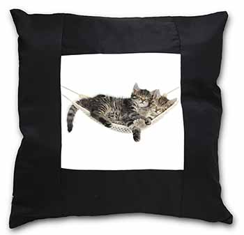 Kittens in Hammock Black Satin Feel Scatter Cushion