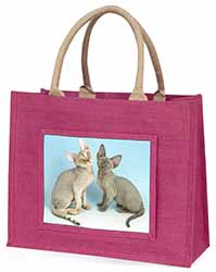 Devon Rex Cats Large Pink Jute Shopping Bag