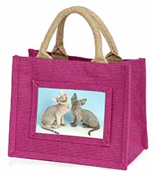 Devon Rex Cats Little Girls Small Pink Jute Shopping Bag