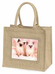 Birman Cat Kittens Natural/Beige Jute Large Shopping Bag