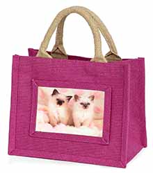 Birman Cat Kittens Little Girls Small Pink Jute Shopping Bag