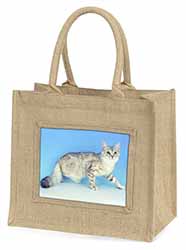 Siberian Silver Cat Natural/Beige Jute Large Shopping Bag