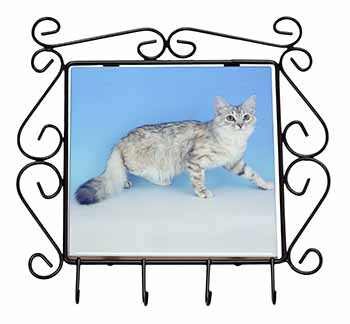 Siberian Silver Cat Wrought Iron Key Holder Hooks