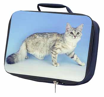 Siberian Silver Cat Navy Insulated School Lunch Box/Picnic Bag