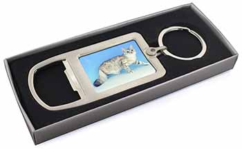 Siberian Silver Cat Chrome Metal Bottle Opener Keyring in Box