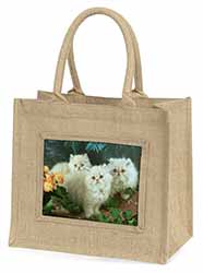 Cream Persian Kittens Natural/Beige Jute Large Shopping Bag