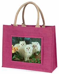 Cream Persian Kittens Large Pink Jute Shopping Bag