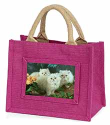 Cream Persian Kittens Little Girls Small Pink Jute Shopping Bag