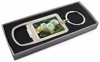 Cream Persian Kittens Chrome Metal Bottle Opener Keyring in Box