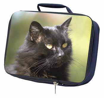 Beautiful Fluffy Black Cat Navy Insulated School Lunch Box/Picnic Bag