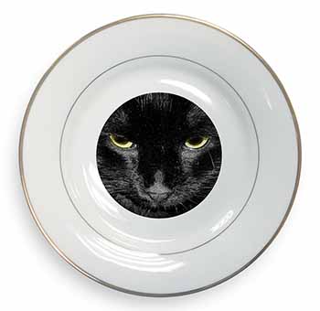 Gorgeous Black Cat Gold Rim Plate Printed Full Colour in Gift Box