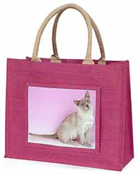 Lilac Burmese Cat Large Pink Jute Shopping Bag