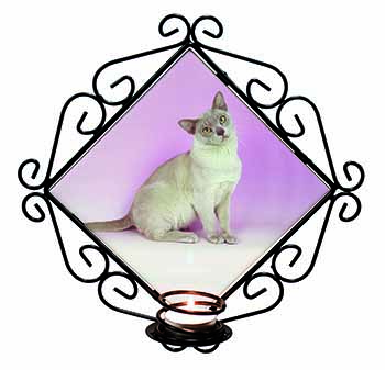 Lilac Burmese Cat Wrought Iron Wall Art Candle Holder