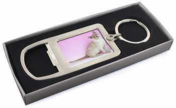 Lilac Burmese Cat Chrome Metal Bottle Opener Keyring in Box