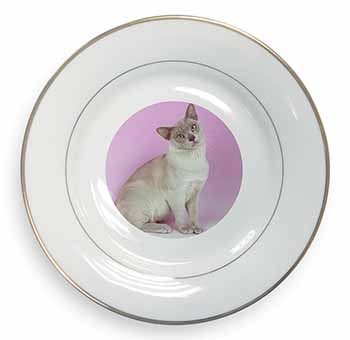 Lilac Burmese Cat Gold Rim Plate Printed Full Colour in Gift Box