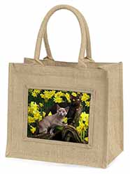 Burmese Cats Amoungst Daffodils Natural/Beige Jute Large Shopping Bag