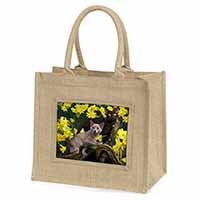 Burmese Cats Amoungst Daffodils Natural/Beige Jute Large Shopping Bag