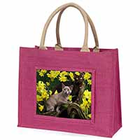 Burmese Cats Amoungst Daffodils Large Pink Jute Shopping Bag