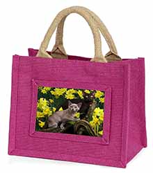 Burmese Cats Amoungst Daffodils Little Girls Small Pink Jute Shopping Bag