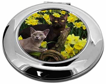 Burmese Cats Amoungst Daffodils Make-Up Round Compact Mirror