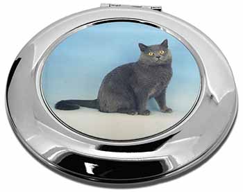 Blue Chartreax Cat Make-Up Round Compact Mirror